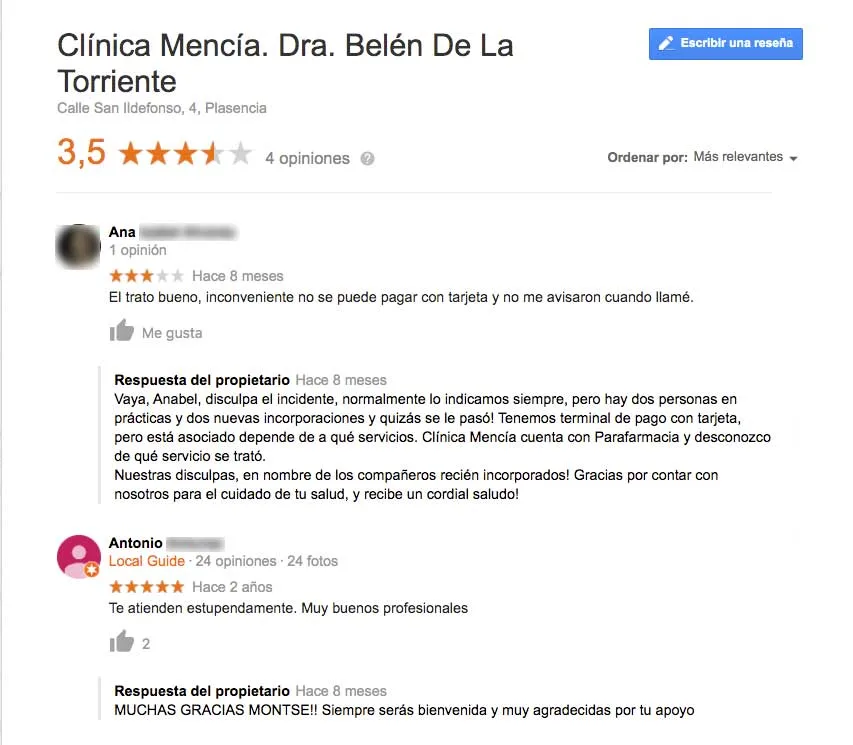 Comentarios Clínica Mencía Plasencia